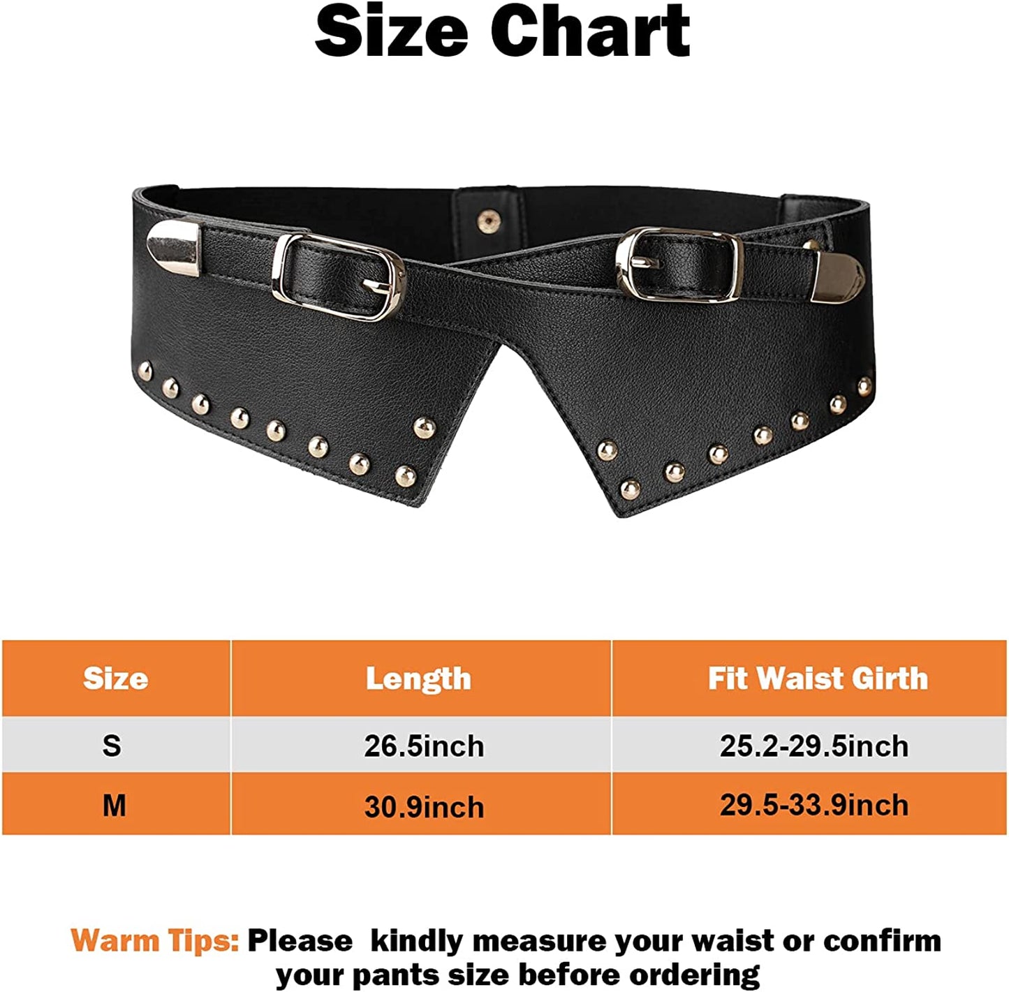 FIORETTO Womens Dress Belt Wide Black Fashion Studded Belts S Size Fit Waist Girth from 25" to 29" Apparel & Accessories > Clothing Accessories > Belts FIORETTO   
