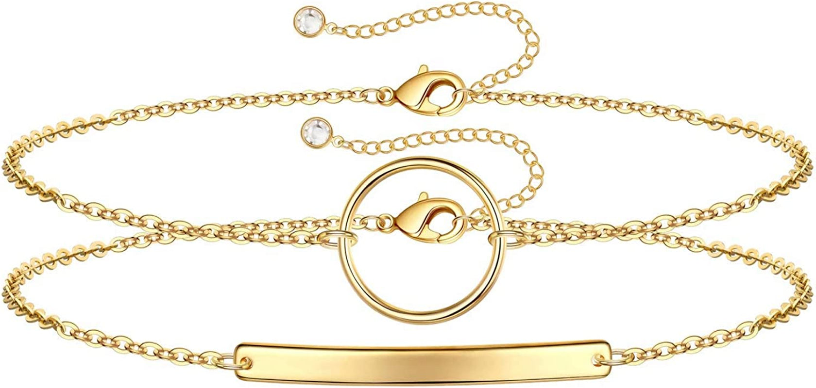 Dainty Gold Bracelets for Women, 14K Gold Filled Adjustable Layered Bracelet Cute Evil Eye Oval Chain Pearl Bar Turtle Gold Bracelets for Women Jewelry Apparel & Accessories > Jewelry > Bracelets Turandoss Circle&Bar  