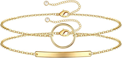 Dainty Gold Bracelets for Women, 14K Gold Filled Adjustable Layered Bracelet Cute Evil Eye Oval Chain Pearl Bar Turtle Gold Bracelets for Women Jewelry Apparel & Accessories > Jewelry > Bracelets Turandoss Circle&Bar  