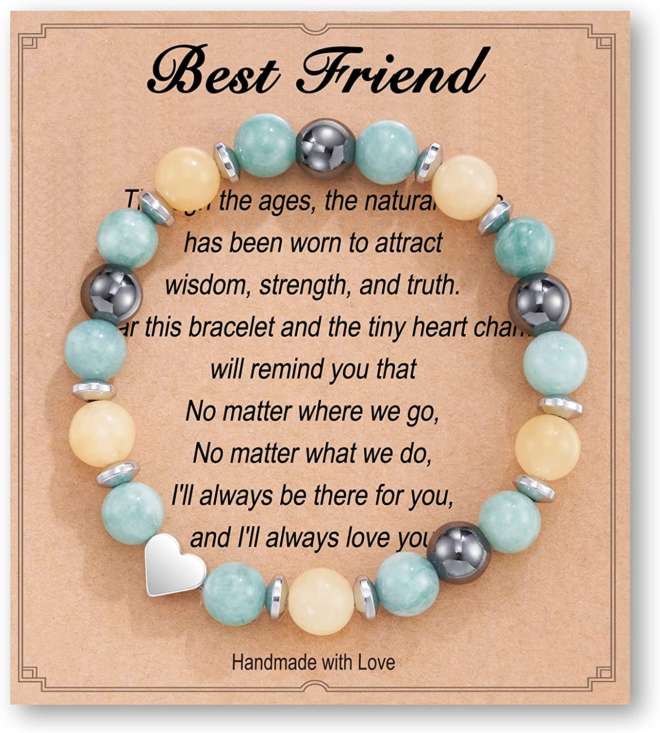 HGDEER Natural Stone Friendship Bracelet, Meaningful Gifts for Women Girls with Gift Message Card Apparel & Accessories > Jewelry > Bracelets HGDEER Friend - Green&Yellow  
