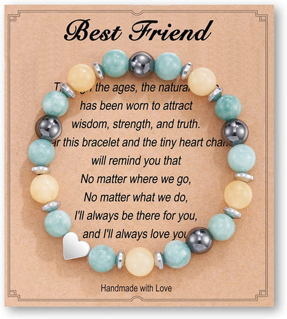 HGDEER Natural Stone Friendship Bracelet, Meaningful Gifts for Women Girls with Gift Message Card Apparel & Accessories > Jewelry > Bracelets HGDEER Friend - Green&Yellow  