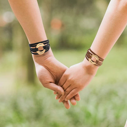 Circle Charm Bracelets for Women Handmade Coffee Leather Wrap Bracelets for Women Teen Girls Bohemian Couples Friendship Bracelet Cuff Bangle with Magnetic Clasp Boho Jewelry Gift for Sisters, Wife and Mother Apparel & Accessories > Jewelry > Bracelets hotoo   