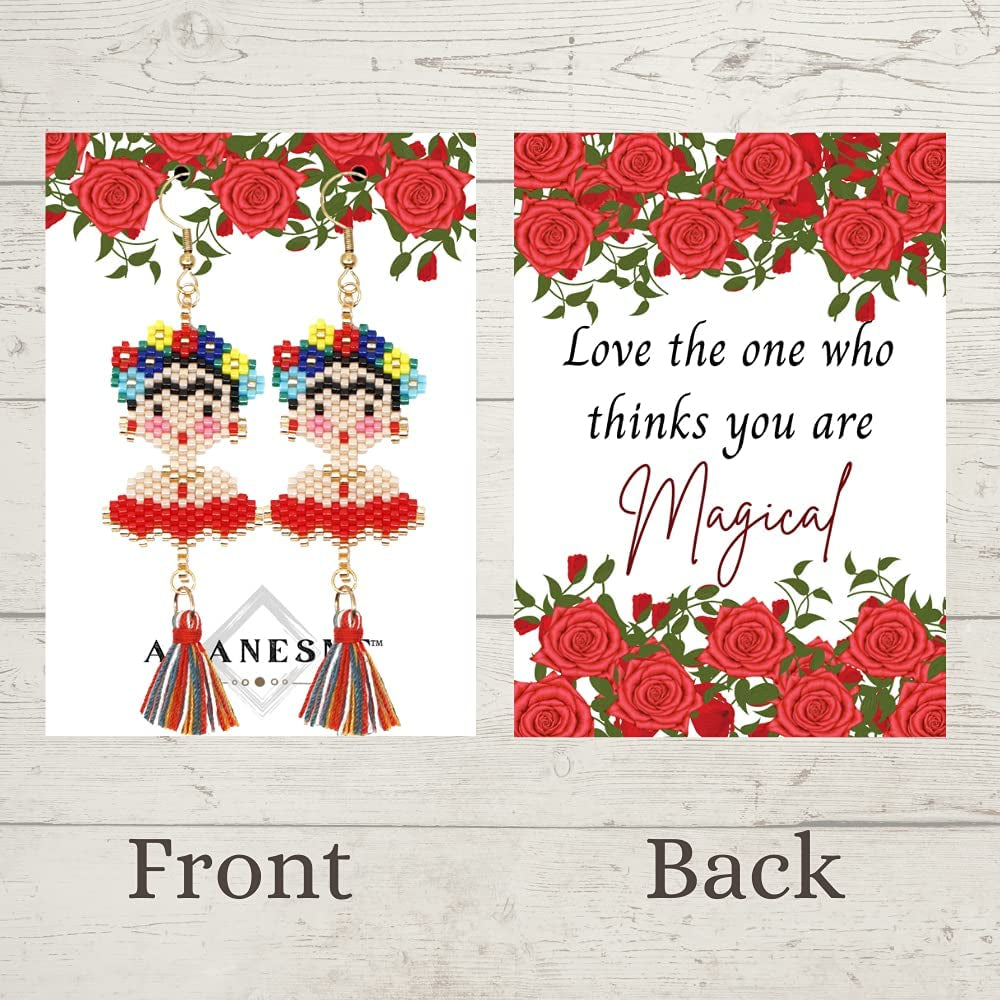 Frida Dangle Earrings - Handmade Women'S Fashion Cute Beaded Jewelry with Inspirational Display Card the Perfect Mexican Gifts for Women and Teenagers Apparel & Accessories > Jewelry > Earrings ADANESNE   