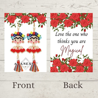 Frida Dangle Earrings - Handmade Women'S Fashion Cute Beaded Jewelry with Inspirational Display Card the Perfect Mexican Gifts for Women and Teenagers Apparel & Accessories > Jewelry > Earrings ADANESNE   