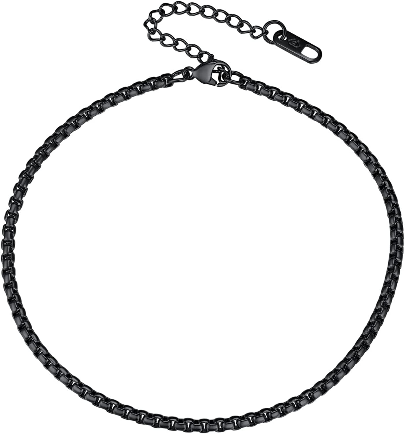 PROSTEEL Stainless Steel Chain Anklets for Men Women, Silver/Gold Tone, Ankle Bracelets Hypoallergenic, 8-10.5 Inch Adjustable, Come Gift Box Apparel & Accessories > Jewelry > Anklets Prosteel Jewelry F: black-box chain-3mm  