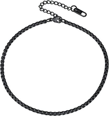 PROSTEEL Stainless Steel Chain Anklets for Men Women, Silver/Gold Tone, Ankle Bracelets Hypoallergenic, 8-10.5 Inch Adjustable, Come Gift Box Apparel & Accessories > Jewelry > Anklets Prosteel Jewelry F: black-box chain-3mm  