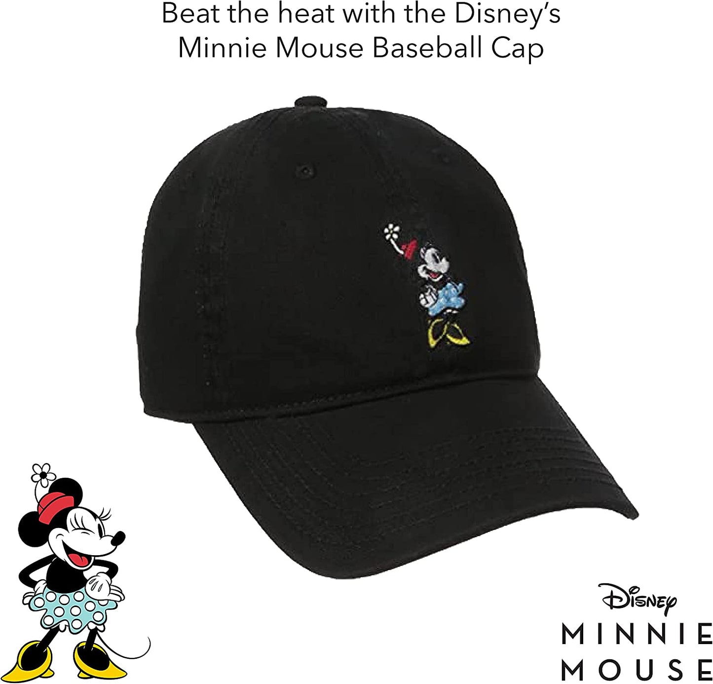 Concept One Disney Minnie Mouse Embroidered Cotton Adjustable Dad Hat, Baseball Cap with Curved Brim Apparel & Accessories > Clothing Accessories > Hats Concept One   