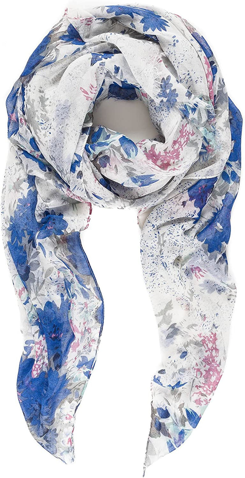 Scarf for Women Lightweight Floral Flower Scarves for Spring Spring Fall Winter Shawl Wrap Apparel & Accessories > Clothing Accessories > Scarves & Shawls MELIFLUOS DESIGNED IN SPAIN Barcelona Collection 1 - Blue Floral  