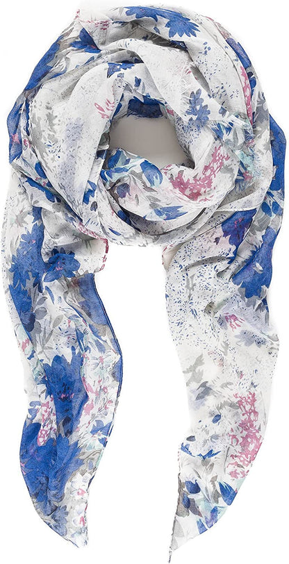 Scarf for Women Lightweight Floral Flower Scarves for Spring Spring Fall Winter Shawl Wrap Apparel & Accessories > Clothing Accessories > Scarves & Shawls MELIFLUOS DESIGNED IN SPAIN Barcelona Collection 1 - Blue Floral  