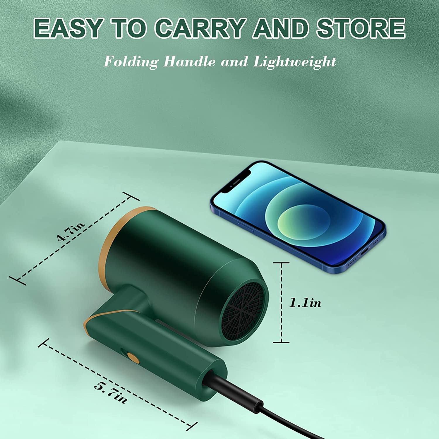 PAHETAWA Hair Dryer,1800W Travel Hair Dryer with Folding Handle, Fast Drying Compact Ionic Blow Dryer with Diffuser&Nozzle, Reduce Frizz Hair Care, Low Noise Lightweight for Home&Travel Use(Green) Health & Beauty > Personal Care > Hair Care PAHETAWA   