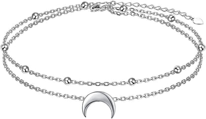 Star Moon Layered Anklet 925 Sterling Silver Sunflower Anklets for Women Girls Adjustable Beads Crescent Ankle Bracelet Boho Beach Foot Chain 9+1.5 Inch Charm Jewelry Birthday Gifts Apparel & Accessories > Jewelry > Anklets SilverSea Jewelry Moon  