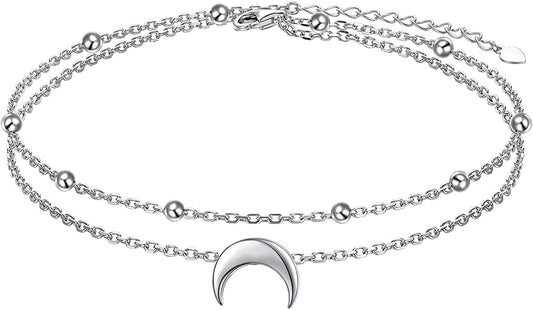Star Moon Layered Anklet 925 Sterling Silver Sunflower Anklets for Women Girls Adjustable Beads Crescent Ankle Bracelet Boho Beach Foot Chain 9+1.5 Inch Charm Jewelry Birthday Gifts Apparel & Accessories > Jewelry > Anklets SilverSea Jewelry Moon  