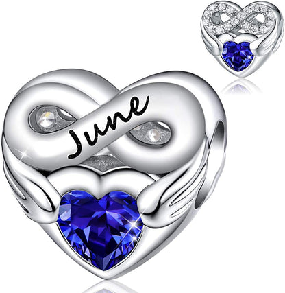 FOREVER QUEEN Birthstone Charms for Charms Bracelet- 925 Sterling Silver Love Heart Beads Infinite Love Charms, Happy Birthday Charms for Bracelet and Necklace Apparel & Accessories > Jewelry > Bracelets FOREVER QUEEN pandora charms June  