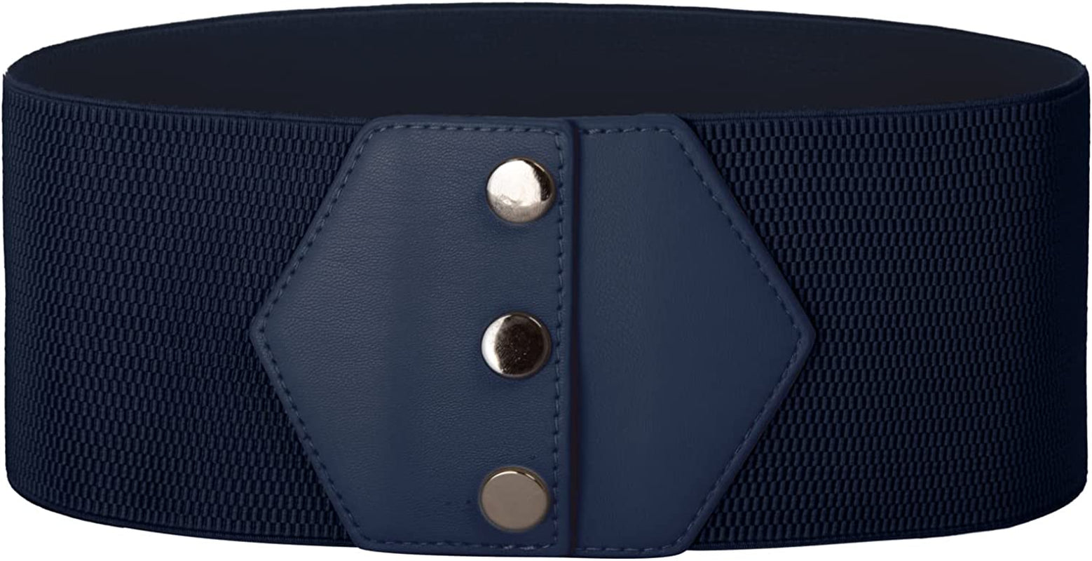 GRACE KARIN Women'S Snap-Button Corset Belt Wide Elastic Belts for Dress Stretchy Waistband Apparel & Accessories > Clothing Accessories > Belts GRACE KARIN Navy Blue Large 