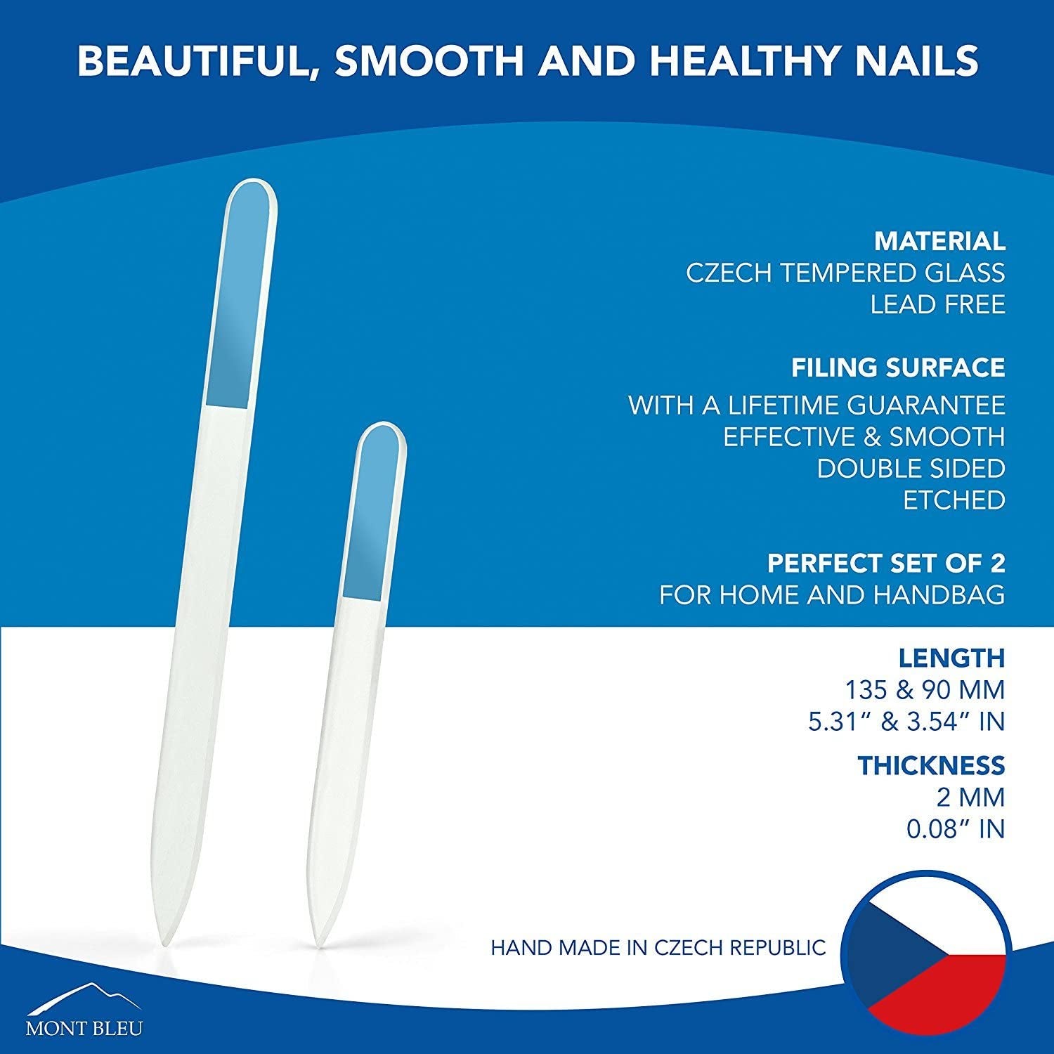 Best Gifts for Women - Mont Bleu Set of 2 Glass Nail Files Hand Decorated with Crystals - Handmade Gifts - Nail Filer Kit - Excellent Nail Filing Tools - Washable Nail Files Health & Beauty > Personal Care > Cosmetics > Cosmetic Tools > Nail Tools Mont Bleu   