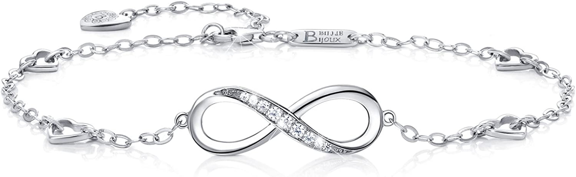 Billie Bijoux Womens 925 Sterling Silver Infinity Anklet Bracelet Endless Love Symbol Charm Adjustable Large Bracelet Mother'S Day Gift for Women Apparel & Accessories > Jewelry > Anklets Billie Bijoux A- Silver  