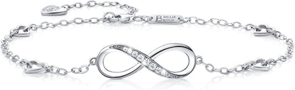 Billie Bijoux Womens 925 Sterling Silver Infinity Anklet Bracelet Endless Love Symbol Charm Adjustable Large Bracelet Mother'S Day Gift for Women Apparel & Accessories > Jewelry > Anklets Billie Bijoux A- Silver  
