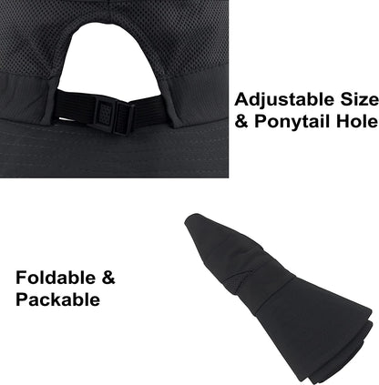 Mukeyo Womens Summer Sun Hat Wide Brim Outdoor UV Protection Hat Foldable Ponytail Bucket Cap for Beach Fishing Hiking Apparel & Accessories > Clothing Accessories > Hats Mukeyo   