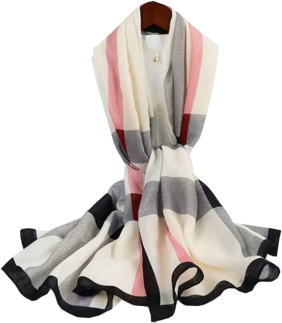 JERLA Women'S Scarves Lady Light Soft Fashion Solid Scarf Wrap Shawl Plaid Scarf Apparel & Accessories > Clothing Accessories > Scarves & Shawls JERLA Beige Plaid  