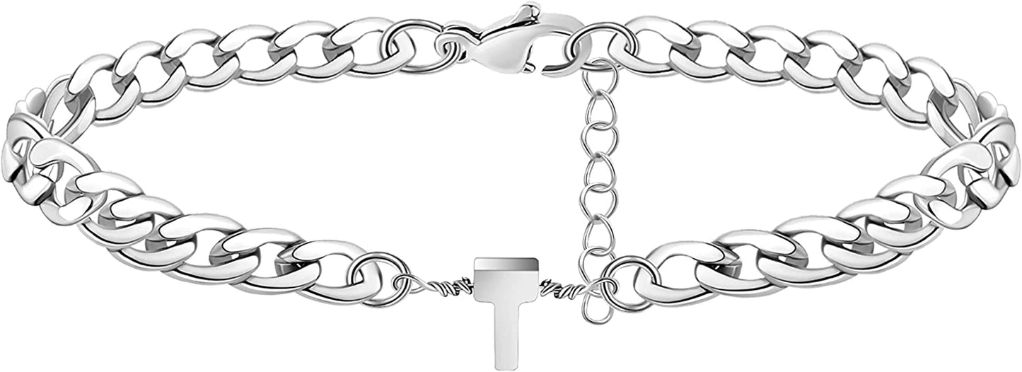 Silver Anklet Initial Ankle Bracelets for Women Teen Girls Figaro Chain Personalized Birthday Gifts for Women Summer Gift Beach Jewelry Anklet for Women Letter A-Z Jewelry Apparel & Accessories > Jewelry > Anklets JoycuFF T  