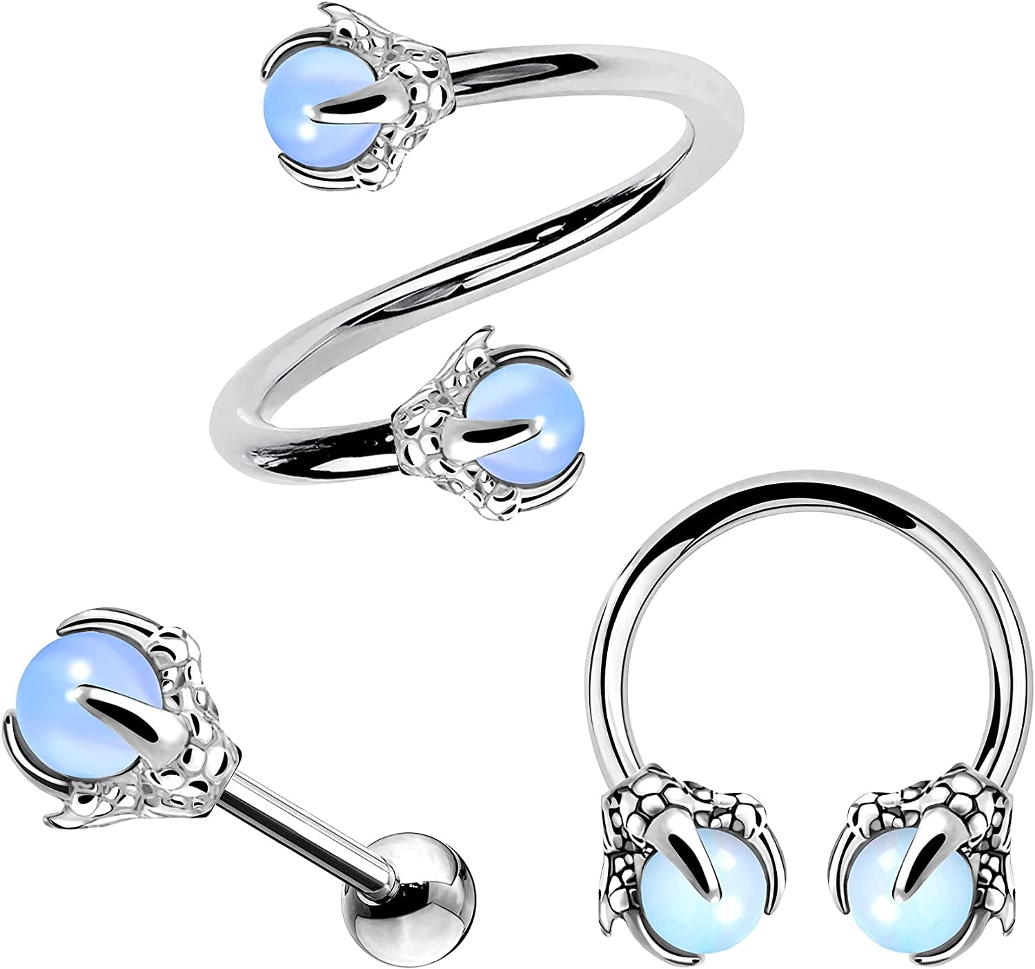 OUFER 3PCS Cartilage Earrings, 316L Surgical Steel Mixed Earrings with Dragon Claw Twist Helix Earring Ear Body Piercing Jewelry Tragus Earring Apparel & Accessories > Jewelry > Earrings OUFER Steel with Opalite Stone  