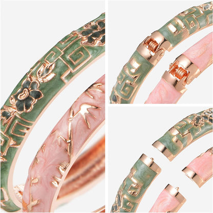 UJOY Cloisonne Bracelet Butterfly Gold Hinge Indian Cuff Bangle Enameled Jewelry Flower Bracelets for Women Gift Box 55A114 Apparel & Accessories > Jewelry > Bracelets UJOY   