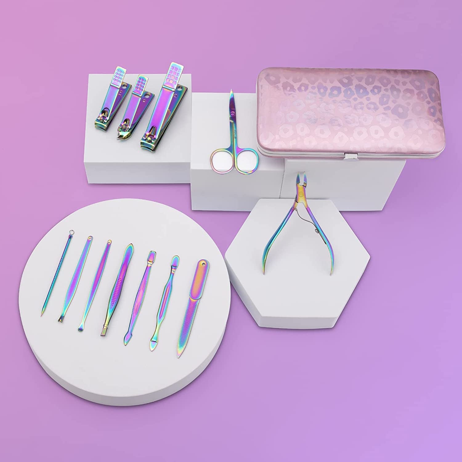 Manicure Set Nail Clippers Pedicure Kit - 12Pcs Stainless Steel Nail Kit, Colorful Professional Nail Care Kit Nail Files & Scissors Tools for Hands Foot Facial - Pink Health & Beauty > Personal Care > Foot Care ANRUI   
