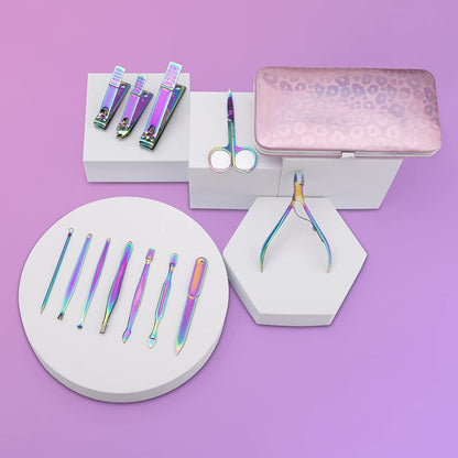 Manicure Set Nail Clippers Pedicure Kit - 12Pcs Stainless Steel Nail Kit, Colorful Professional Nail Care Kit Nail Files & Scissors Tools for Hands Foot Facial - Pink Health & Beauty > Personal Care > Foot Care ANRUI   