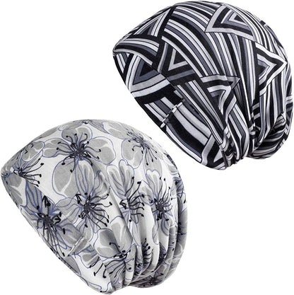 HONENNA Printed Turban Headband Chemo Cap Soft Sleep Beanie Apparel & Accessories > Clothing Accessories > Headwear HONENNA (1pc Grey + 1pc Black) / Pack  