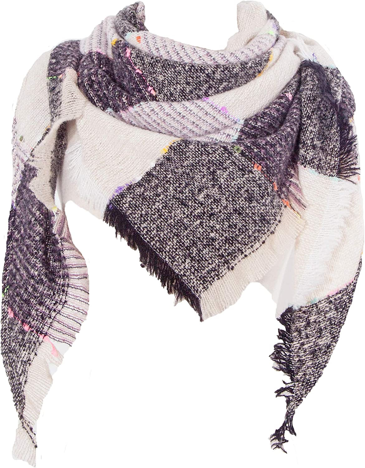 Wander Agio Womens Winter Scarfs Warm Scarf Half Shawls Triangle Scarves Stripe Plaid Apparel & Accessories > Clothing Accessories > Scarves & Shawls Wander Agio Stripe Black White 31  