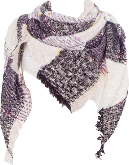 Wander Agio Womens Winter Scarfs Warm Scarf Half Shawls Triangle Scarves Stripe Plaid Apparel & Accessories > Clothing Accessories > Scarves & Shawls Wander Agio Stripe Black White 31  