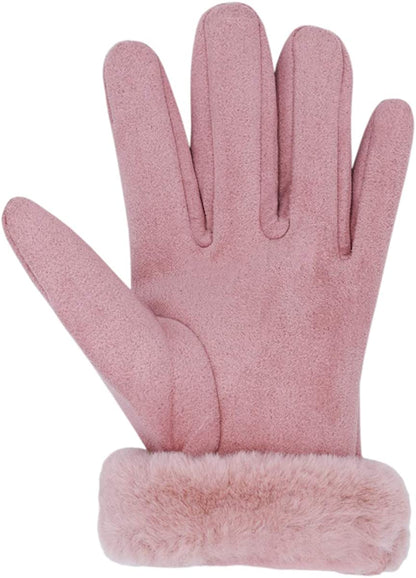 Winter Faux Chamois Suede Gloves for Women Fashion Touch Screen Warm Gloves Womens Chamois Mittens with Flamingo Embroidery Apparel & Accessories > Clothing Accessories > Gloves & Mittens Ahyapiner   