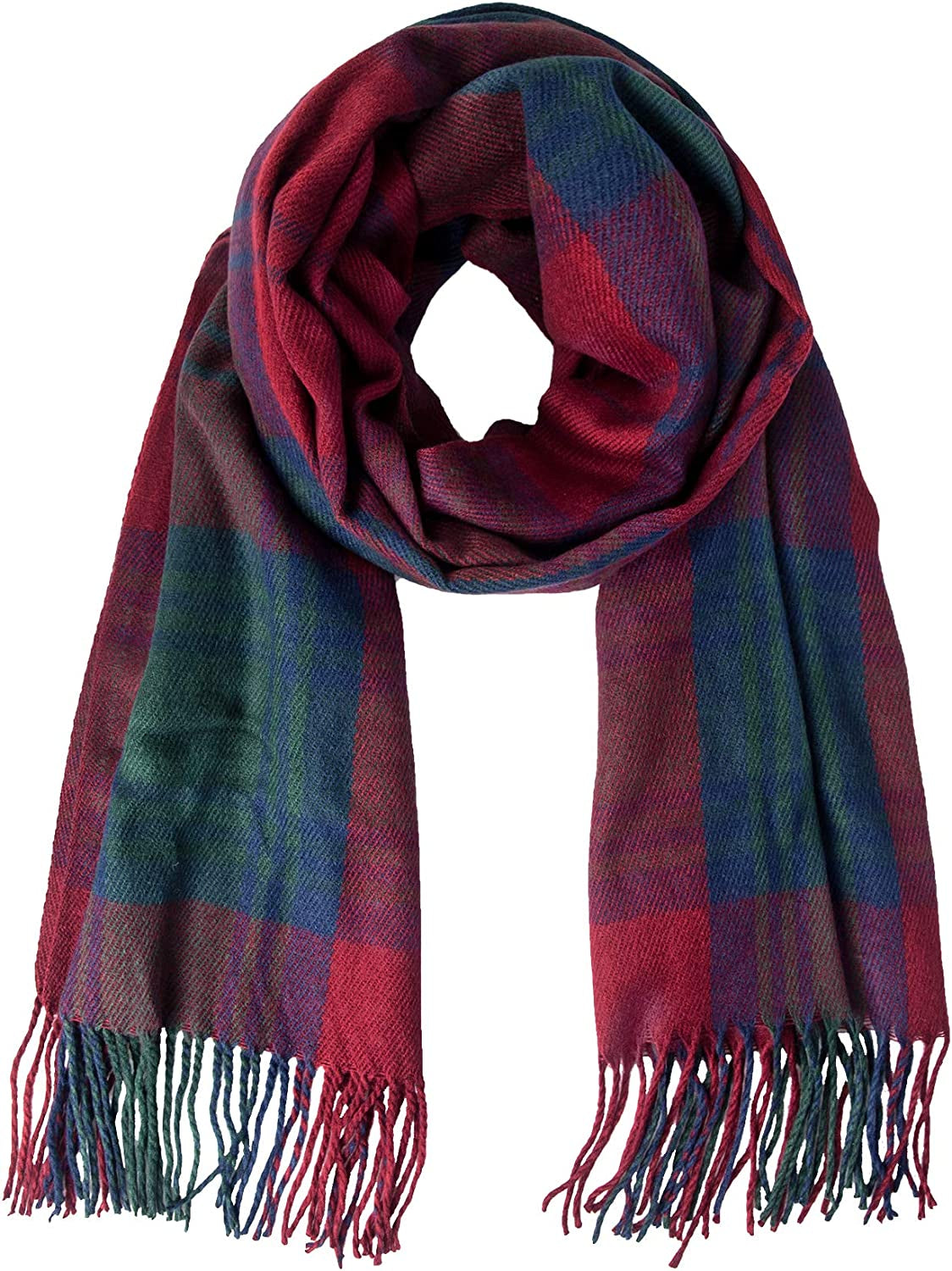 Women'S Long Plaid Blanket Chunky Oversized Winter/Fall Warm Scarf Big Tartan Scarves Wrap Shawl Apparel & Accessories > Clothing Accessories > Scarves & Shawls YSense Wear Wine Red  