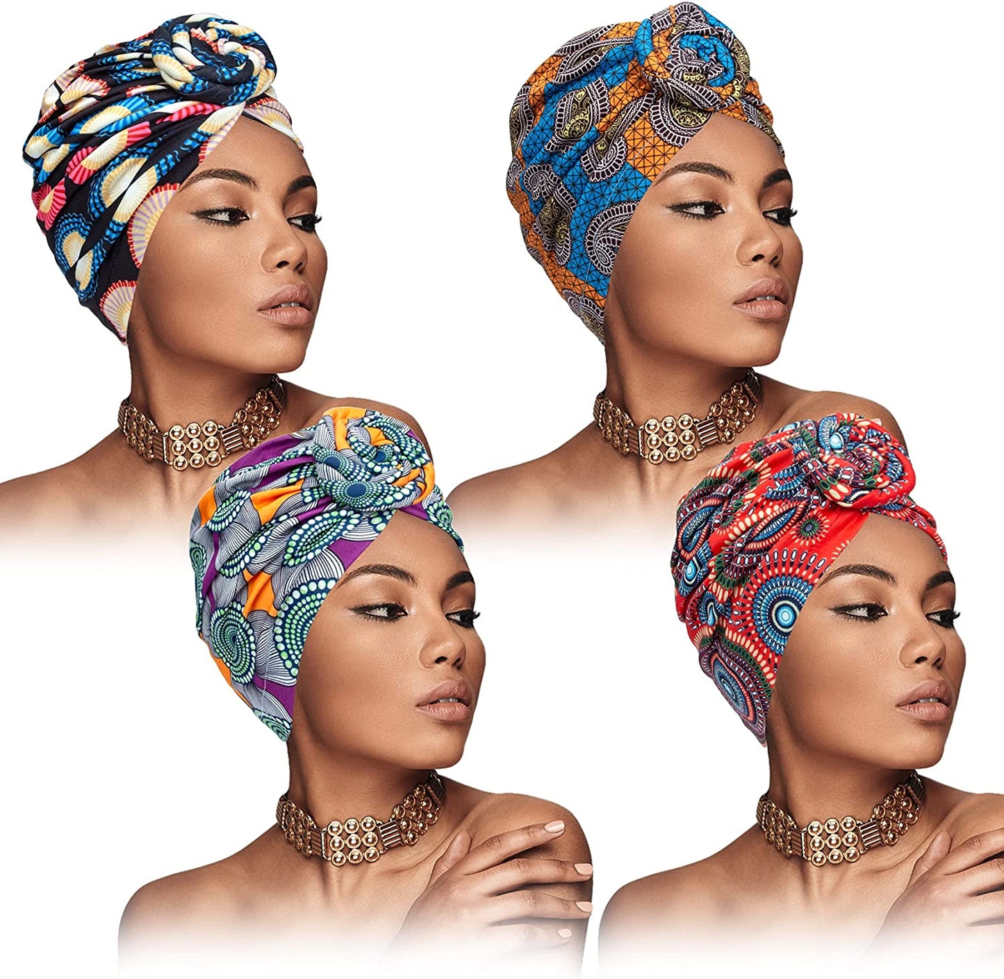 Chalier African Head Wrap for Women Knot Pre-Tied Fashion Turbans Head Wraps Beanie Hat Apparel & Accessories > Clothing Accessories > Bandanas & Headties Chalier Flower  