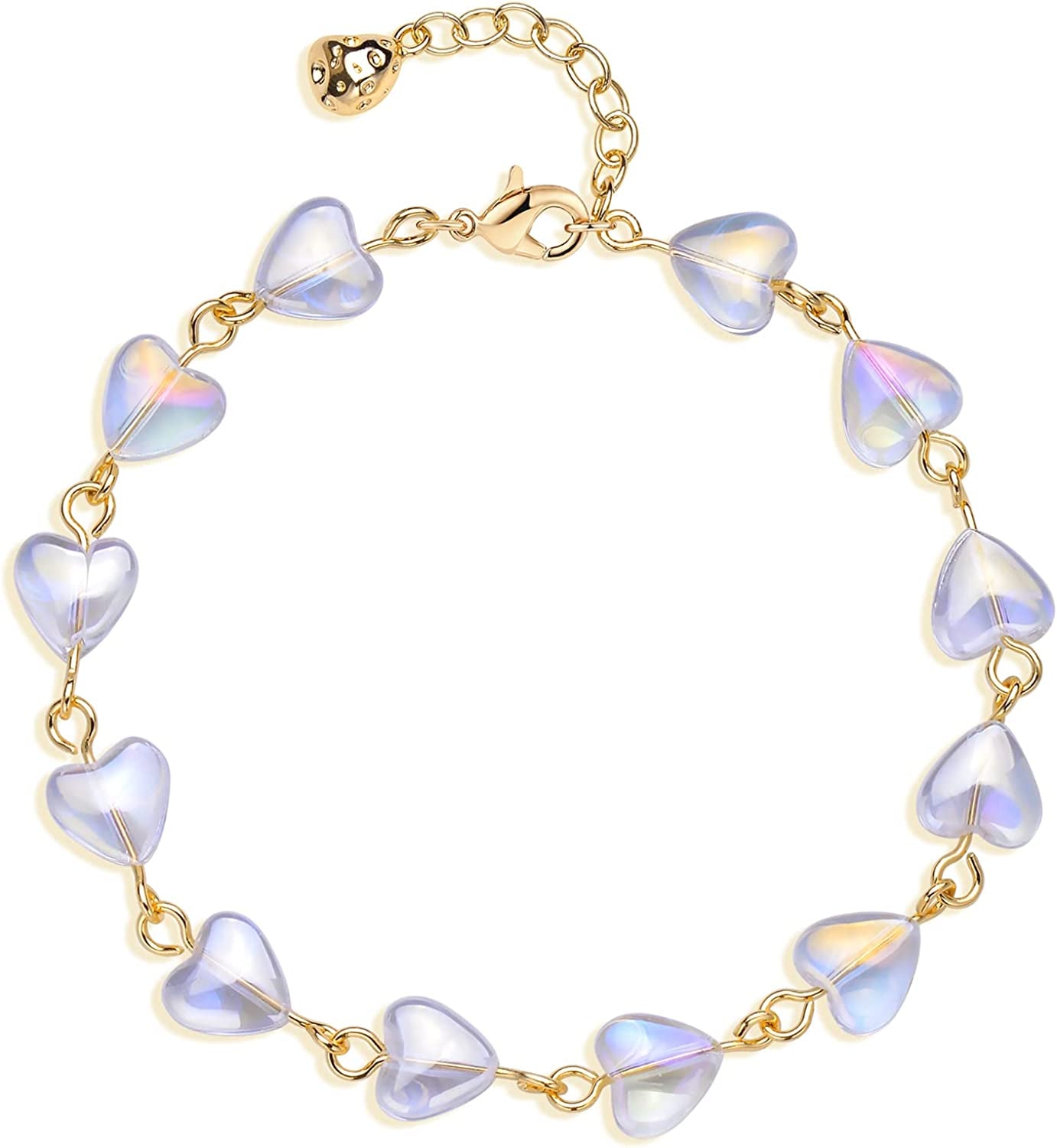 MEVECCO Gold Beaded Bracelets,18K Gold Plated Handmade Cute Satellite Diamond Cut Oval and round Beads Rope Chain Dainty Bracelet for Women Apparel & Accessories > Jewelry > Bracelets Mevecco Heart  