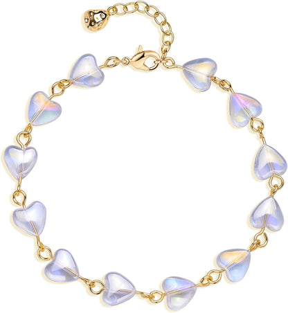 MEVECCO Gold Beaded Bracelets,18K Gold Plated Handmade Cute Satellite Diamond Cut Oval and round Beads Rope Chain Dainty Bracelet for Women Apparel & Accessories > Jewelry > Bracelets Mevecco Heart  