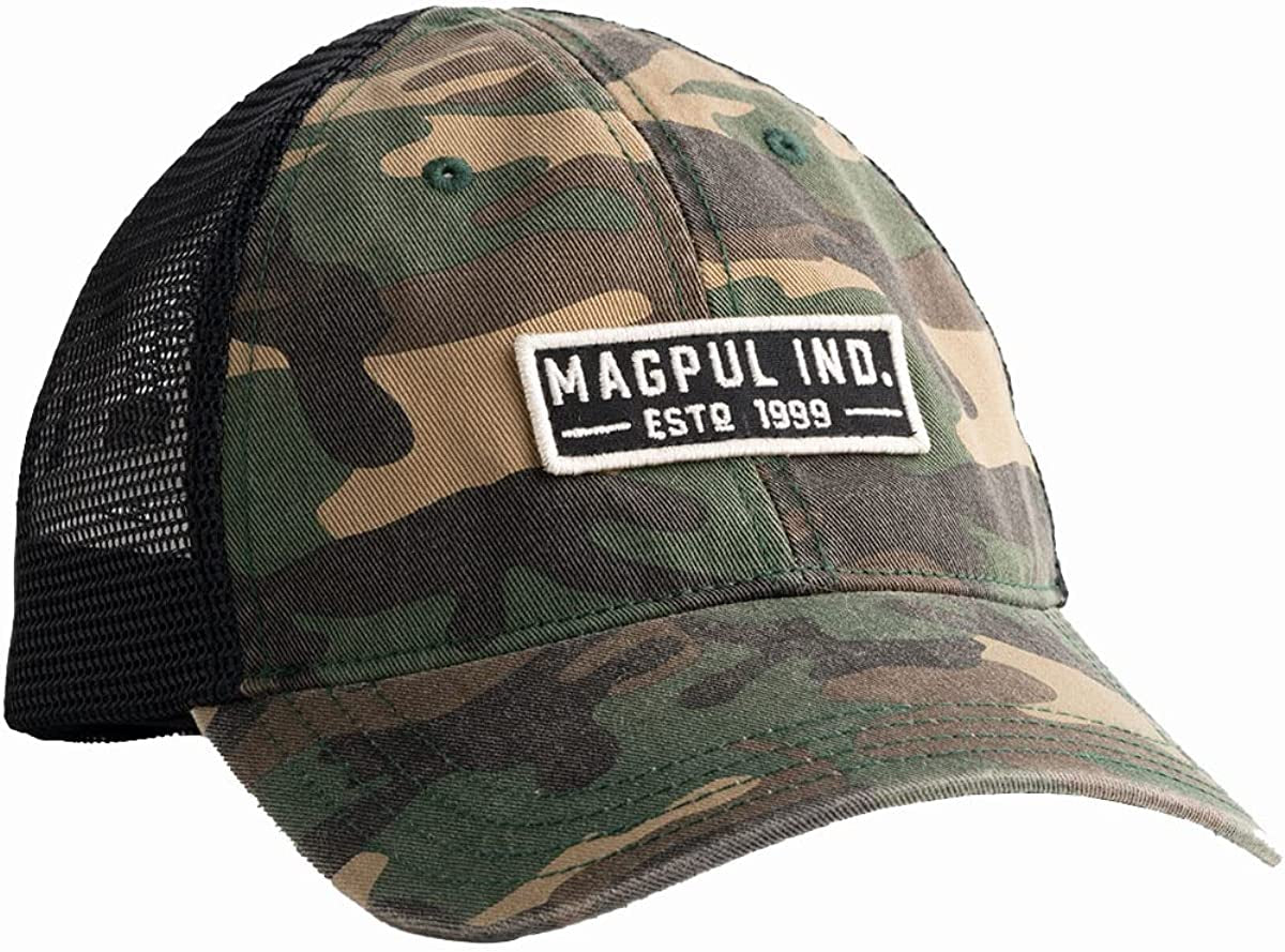 Magpul Trucker Hat Snap Back Baseball Cap, One Size Fits Most Apparel & Accessories > Clothing Accessories > Hats Magpul Established Garment Washed Woodland Camo One Size 