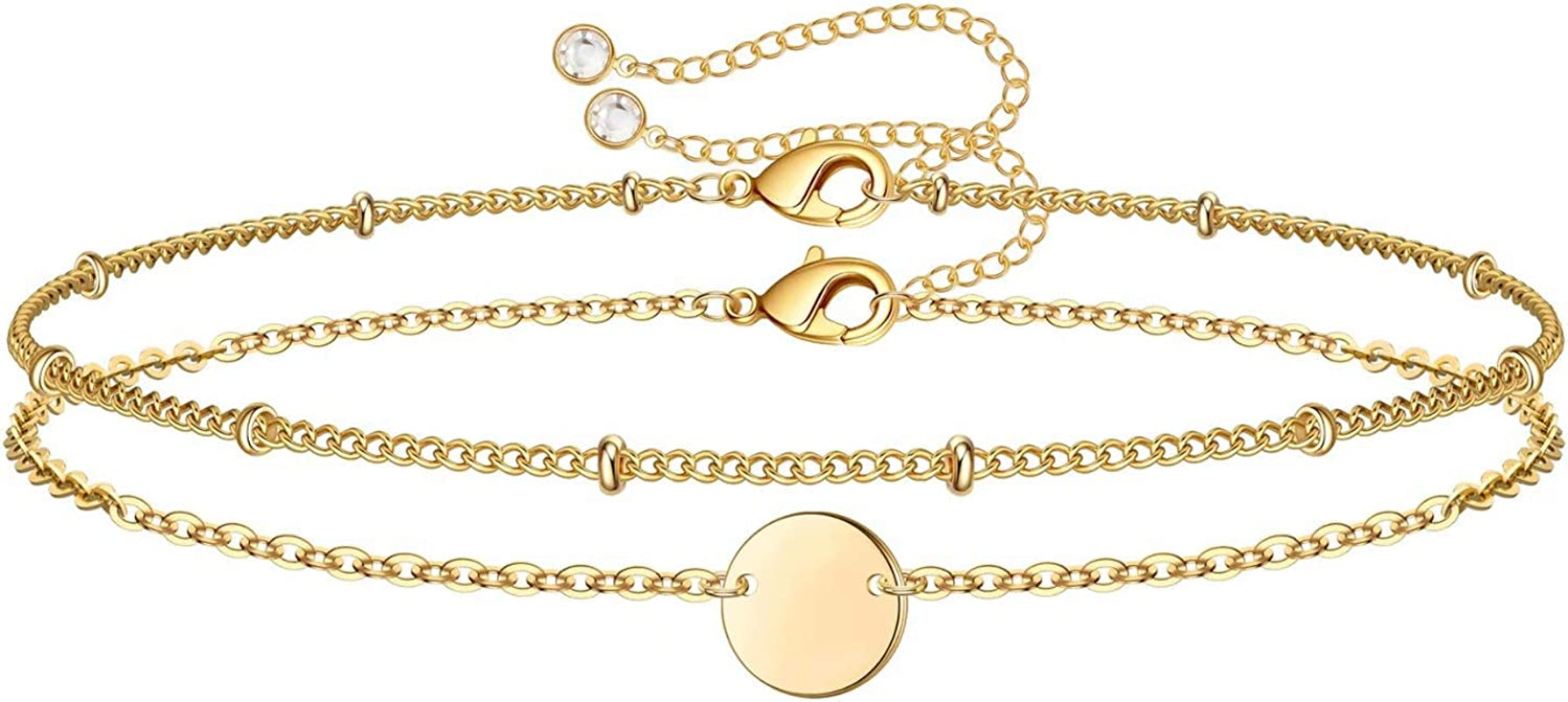 Dainty Gold Bracelets for Women, 14K Gold Filled Adjustable Layered Bracelet Cute Evil Eye Oval Chain Pearl Bar Turtle Gold Bracelets for Women Jewelry Apparel & Accessories > Jewelry > Bracelets Turandoss Disc&Chain  