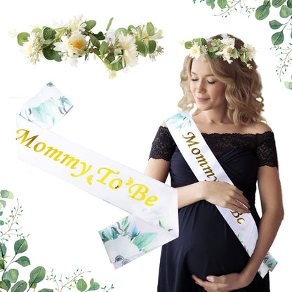 Maternity Sash and Crown Set Eucalyptus Mommy to Be Eucalyptus Floral Crown for Women Baby Shower Photo Prop Maternity Gift Ideas Gender Neutral Baby Shower Decorations Eucalyptus Baby Shower Favors Apparel & Accessories > Clothing Accessories > Sashes XHGYMI   
