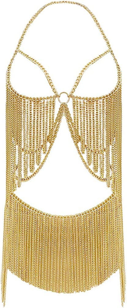 Minesign Boho Jewelry Women Metal Body Chain Set Indian Belly Chain Bikini Halloween Costume Party Apparel & Accessories > Jewelry > Body Jewelry MineSign Gold  