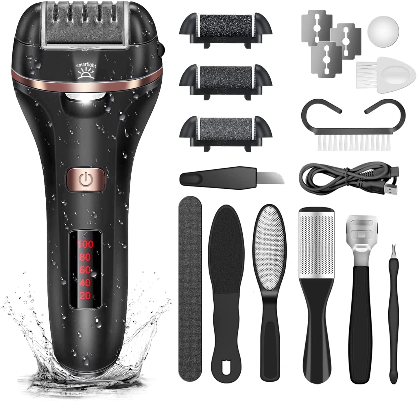 Electric Callus Remover for Feet, Rechargeable Foot Callus Remover Electric Pedicure Foot File, Foot Scrubber Dead Skin Remover Foot Care Kit Professional Pedicure Tools with 2 Speed/Lcd Display Health & Beauty > Personal Care > Foot Care AOMEES Black  