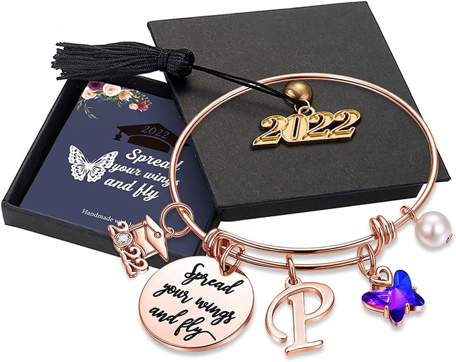 Graduation Gifts for Her 2022 Butterfly Bracelet,Inspirational Bangle with 2022 Graduation Grad Cap Mantra Quote Spread Your Wings and Fly Graduation Bracelet College Graduation Gifts for Her 2022 Apparel & Accessories > Jewelry > Bracelets Turandoss P - Rose Gold  