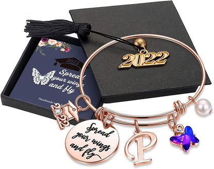 Graduation Gifts for Her 2022 Butterfly Bracelet,Inspirational Bangle with 2022 Graduation Grad Cap Mantra Quote Spread Your Wings and Fly Graduation Bracelet College Graduation Gifts for Her 2022 Apparel & Accessories > Jewelry > Bracelets Turandoss P - Rose Gold  