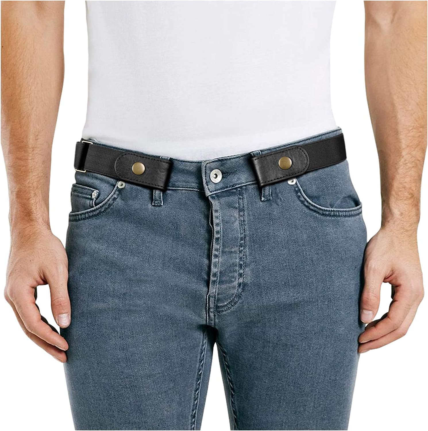No Buckle Stretch Women Belt for Jeans Pants, Elastic Buckle Free Invisible Belts for Men up to 48 Inches by WHIPPY Apparel & Accessories > Clothing Accessories > Belts WHIPPY 1-black X-Large Size: 46"-70" 