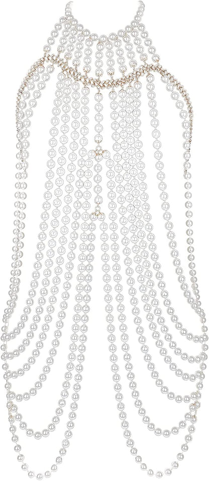 Azazccm Pearl Body Chain-Fashion Pearl Shoulder Necklace for Women,Party, Wedding, Photo Shoot, Adjustable Pearl Body Jewelry Apparel & Accessories > Jewelry > Body Jewelry Azazccm Pearls-D  