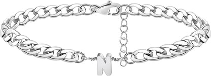 Silver Anklet Initial Ankle Bracelets for Women Teen Girls Figaro Chain Personalized Birthday Gifts for Women Summer Gift Beach Jewelry Anklet for Women Letter A-Z Jewelry Apparel & Accessories > Jewelry > Anklets JoycuFF N  
