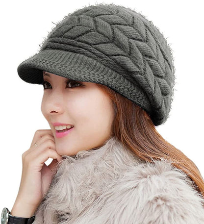 HINDAWI Women Winter Warm Knit Hat Wool Snow Ski Caps with Visor Apparel & Accessories > Clothing Accessories > Hats HINDAWI Dark Grey  