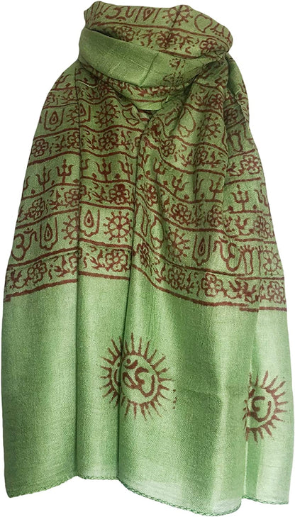 Indian Om Mantra Hand Block Printed Scarf Prayer Shawl Apparel & Accessories > Clothing Accessories > Scarves & Shawls Indian Mantra Shawls Light Green  