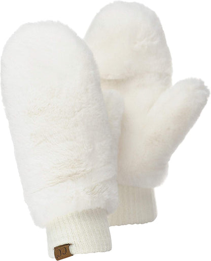 C.C Women'S Faux Fur Wrist Length Fingerless Sherpa Lined Convertible Mittens Gloves Apparel & Accessories > Clothing Accessories > Gloves & Mittens C.C Ivory  