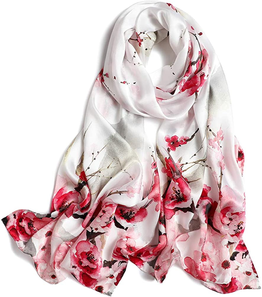 Women'S Mulberry Silk Scarf Floral Print Satin Long Scarf Wrap Shawl Apparel & Accessories > Clothing Accessories > Scarves & Shawls Smi&Love Pxdy4  